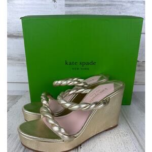 Kate Spade womens 8.5 Gold leather Nina Wedge slip on rope sandal new summer